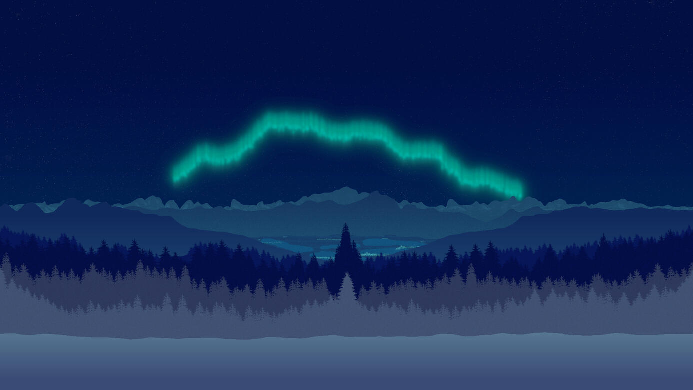 Polar Night Aurora - Digital Flat Art Landscape