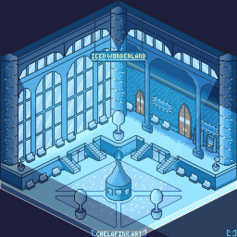 Icy Train Station Interior - Pixel Art