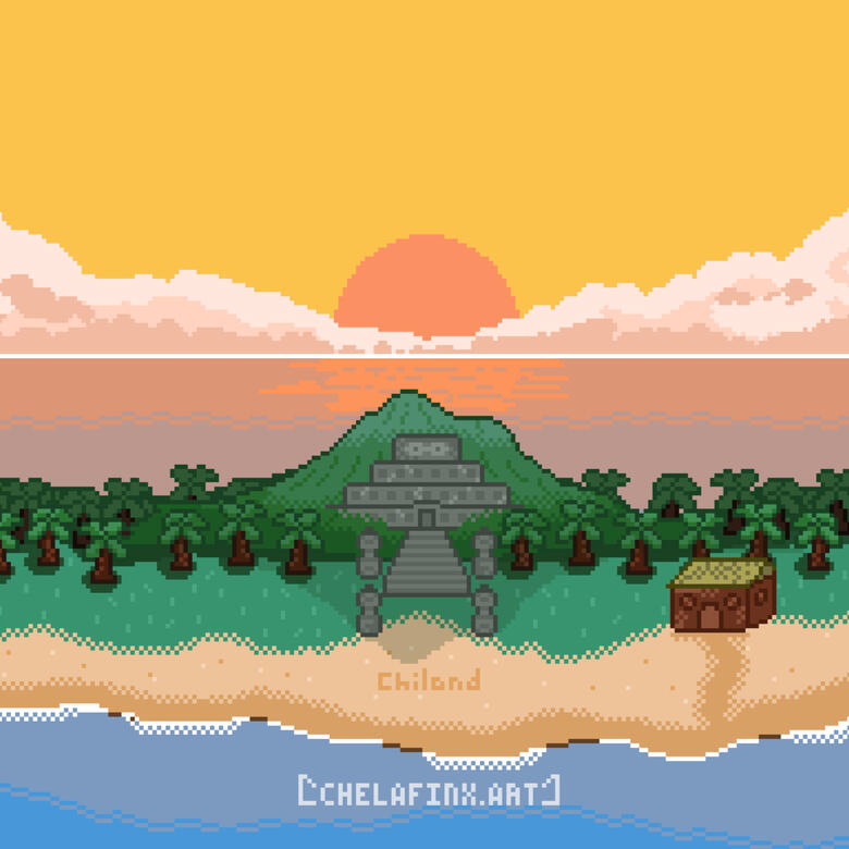 Island Sunset - Pixel Art Landscape
